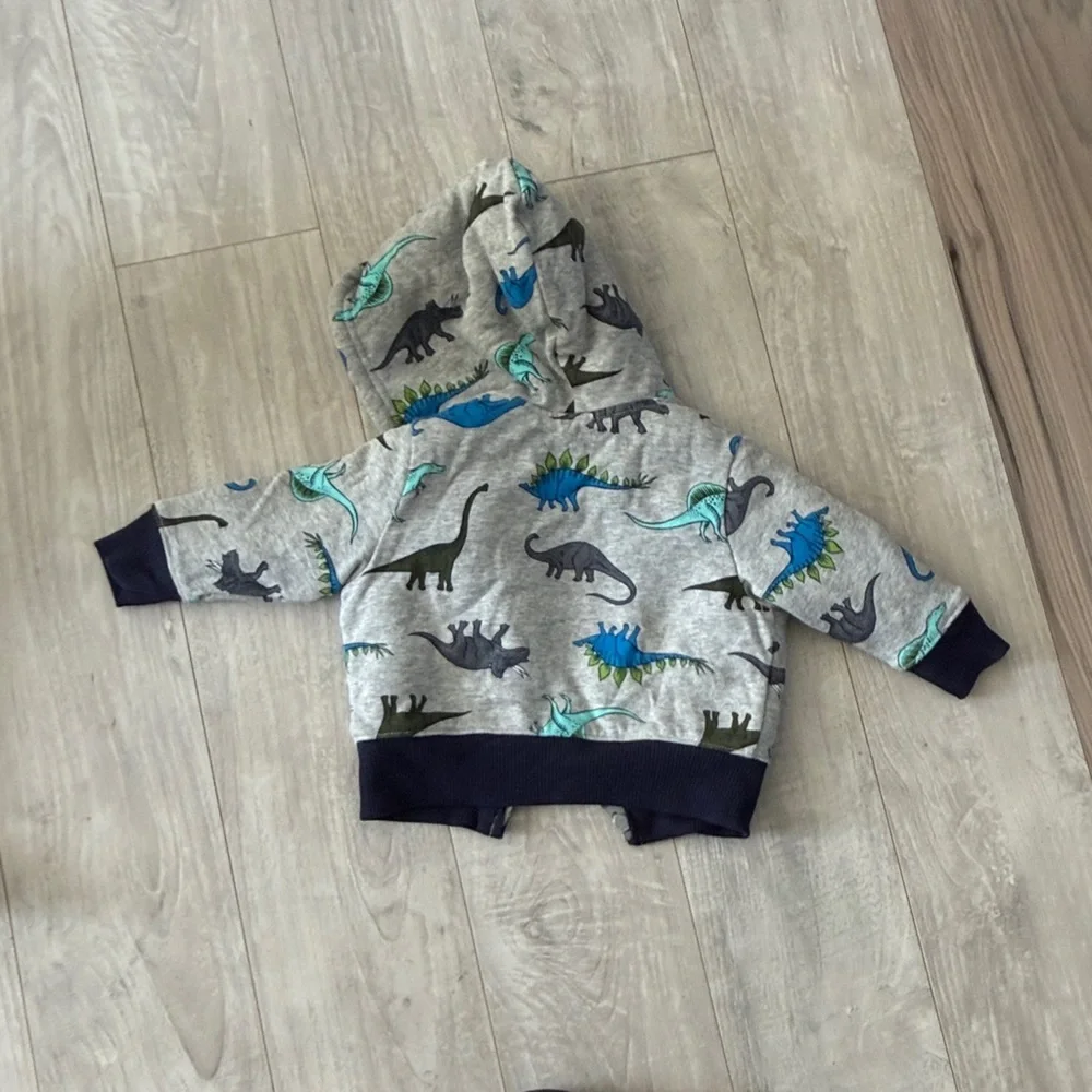 Kids The Children's Place Dino Print Hoodie - Gray and Blue Sherpa lined